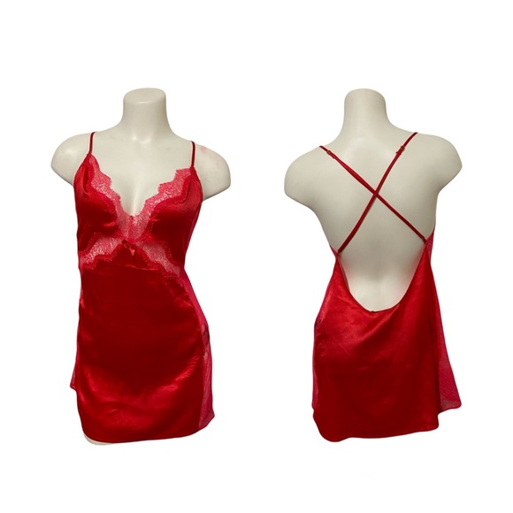 Victoria's Secret Other - VICTORIA’S SECRET Red Satin Lace Slip Dress Women’s Size M